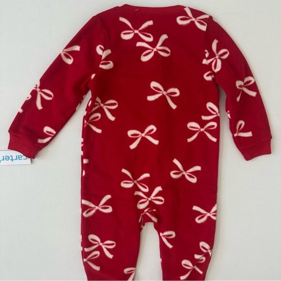 Carter’s 1 Piece Christmas Bow Fleece Footie Pajamas Size 3T - Picture 9 of 11